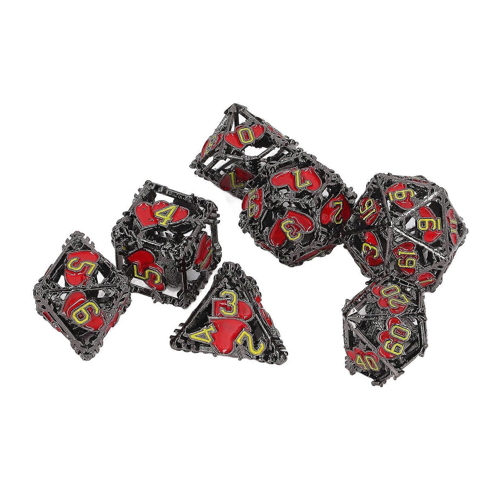7pcs Motif en forme de cœur Creux Dés en métal Adult Party Polyhedral Dice Set pour jeu de rôle