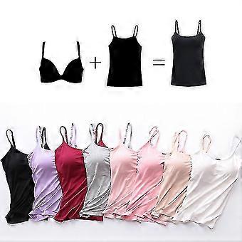 Women Padded Soft Casual Bra Tank Top Women Spaghetti Cami Top Vest Female Camisole With Built In Bra(blue L)