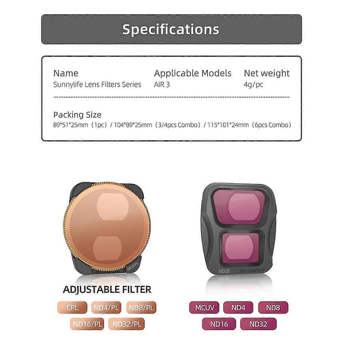 for Air 3 Filter Series Convenient Portable Multifunctional Accessory Set,ND4 + ND8 + ND16 + ND32