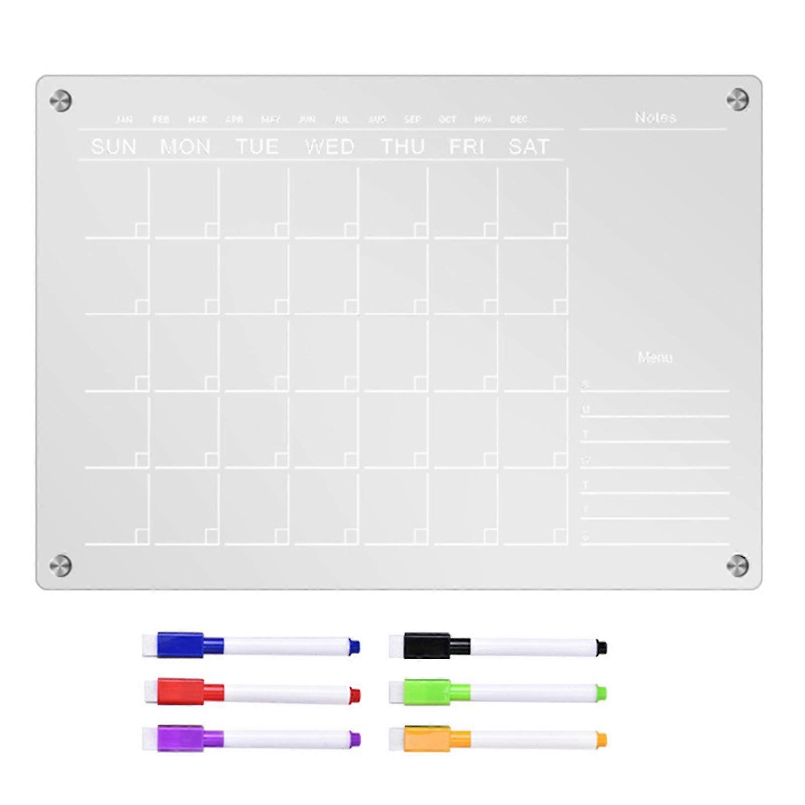 Magnetic Monthly Calendar With Marker Pens Scratch-proof Reusable Fridge Planner Dry-erase Calendar Clear Board - SNNGV