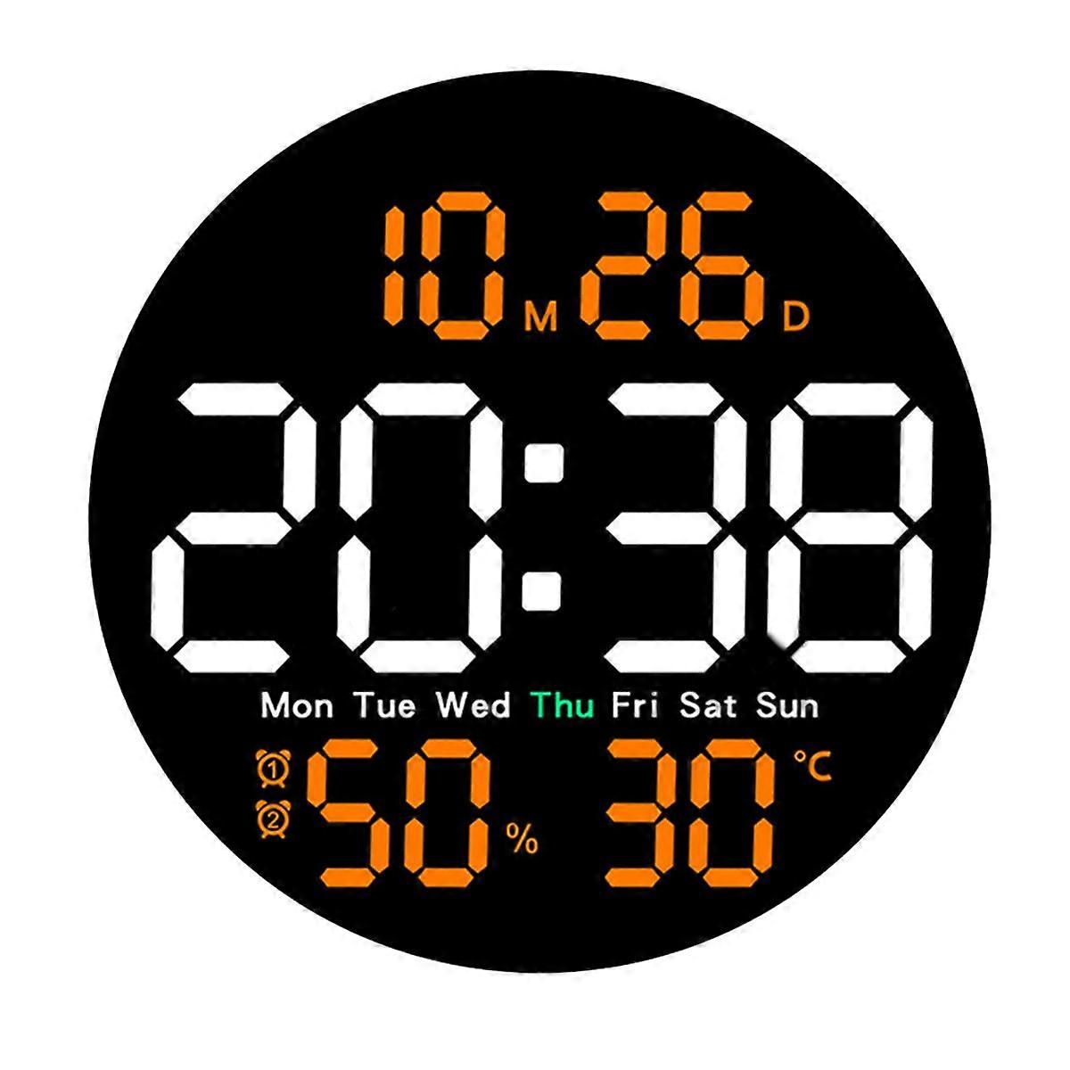 10Inch Temperature Humidity Digital Wall Clock with Remote Control Alarm Date Week Display Wall-Mou