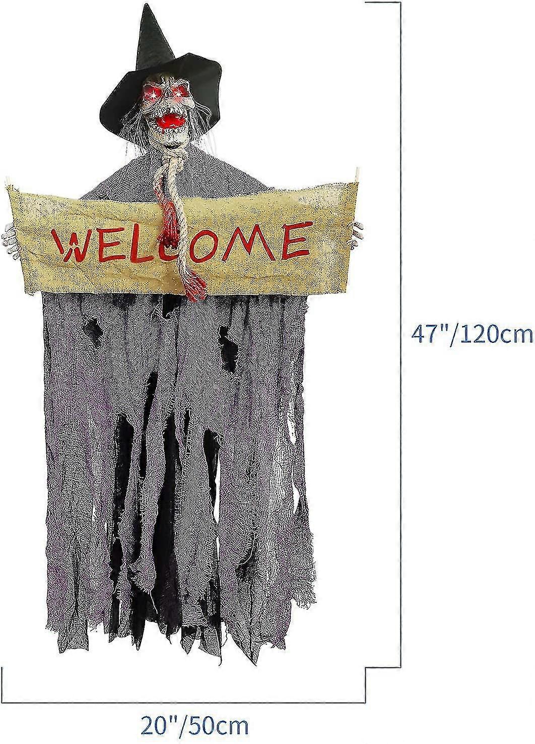 Halloween Hanging Witch Ghost With Light-up Eyes And Scary Sound Effect, Hanging Skeleton Ghost For Halloween Decorations Haunted House Indoor Outd