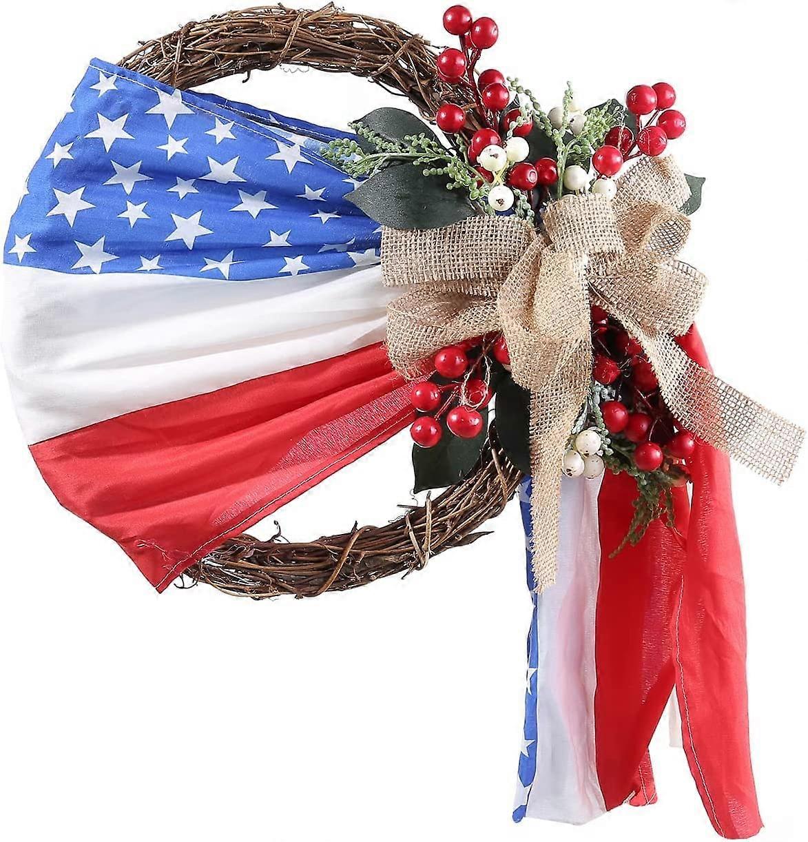 7月4日&メモリアルデーの正面玄関の花輪 - お祭りと愛国心