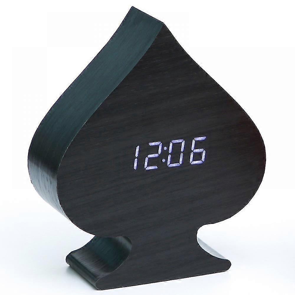 Wooden Digital Led Alarm Clockdisplay,time Temperature Date With Adjustable Brightness And Voice Control For Bedroom,bedside(blackness)