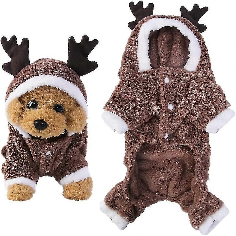 Christmas Dog Outfit Dog Reindeer Costume Warm Fleece Hoodies Christmas Dog Jumper Pets Christmas Outfit For Small Middle Dogs Cats