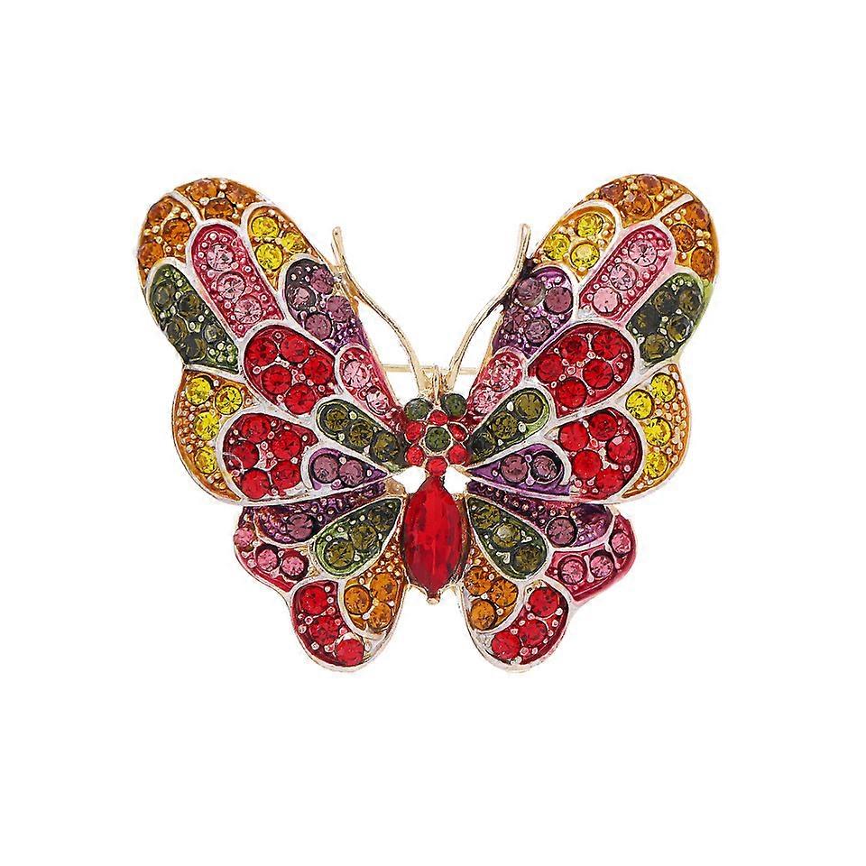 Rhinestone patchwork flower butterfly brooch