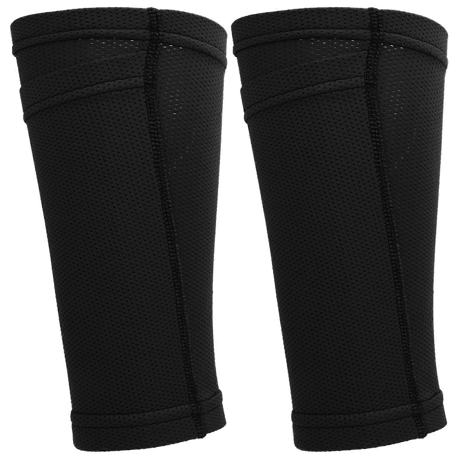 Soccer Shin Guard Socks Double Layer Sleeves Black Adult L