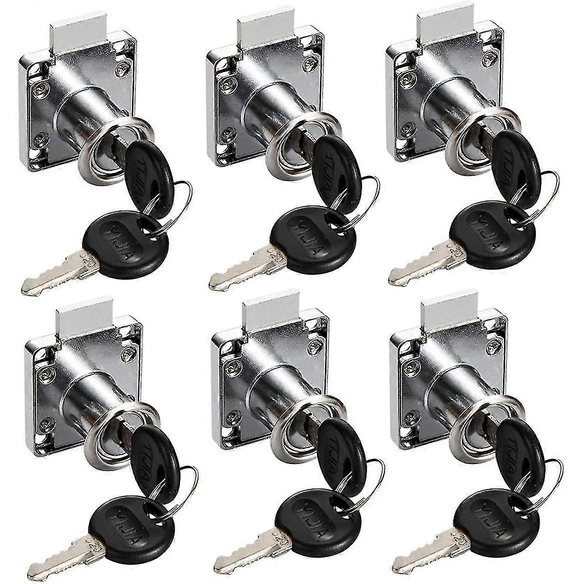 Set of 6 drawer locks, Zinc alloy, Silver