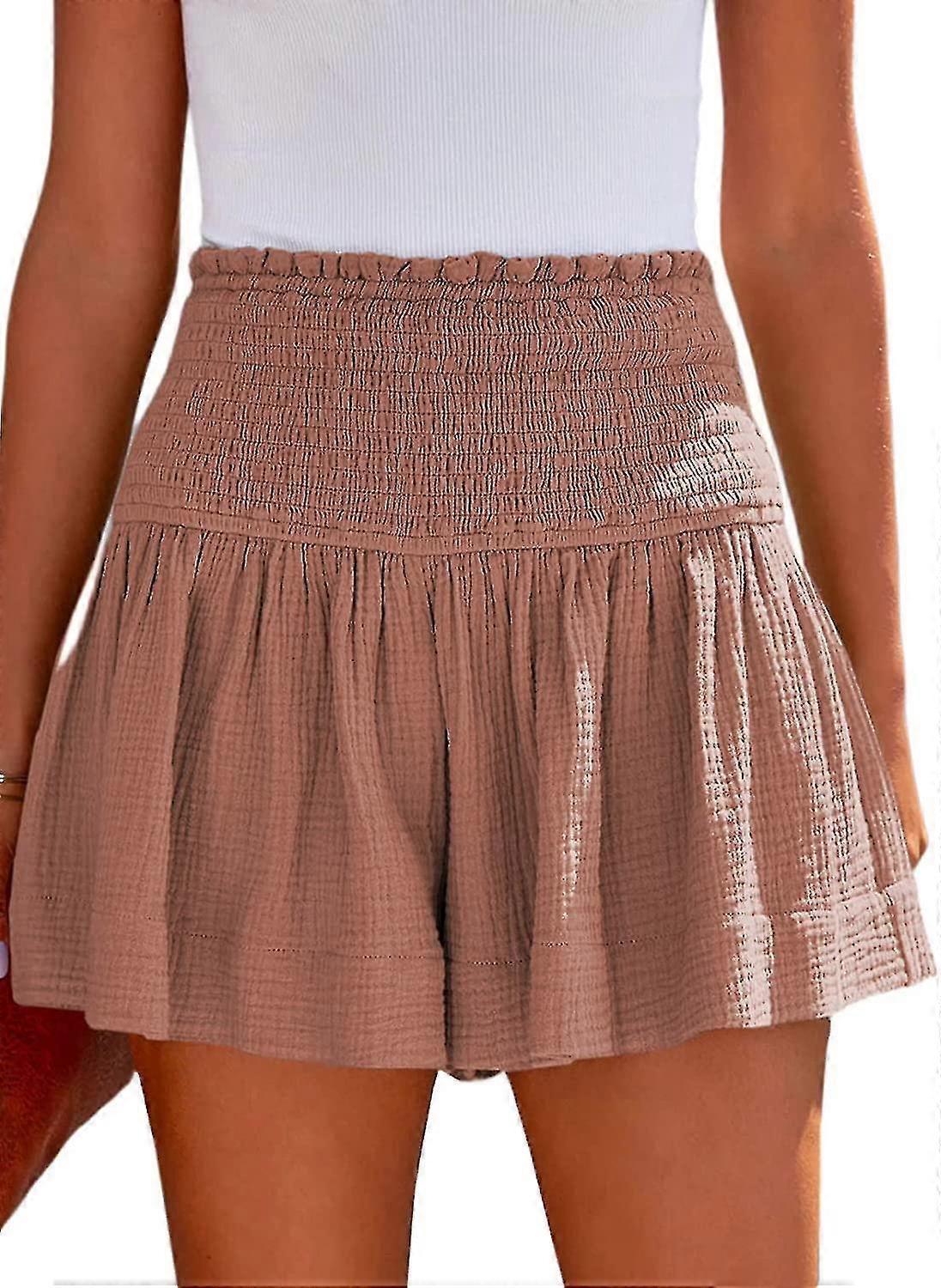レディース ショーツ コットン 高伸縮性 ウエスト プリーツ フリル かわいいショーツ ビーチ 流れるような カジュアル ショーツ S-XL