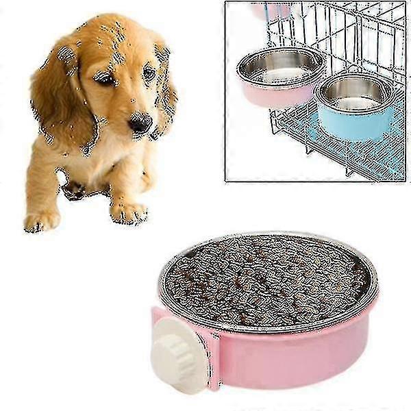 Stainless Steel Bowls, Fixed Style Suspensibility Detachable Pets Bowls, Size: L(pink)