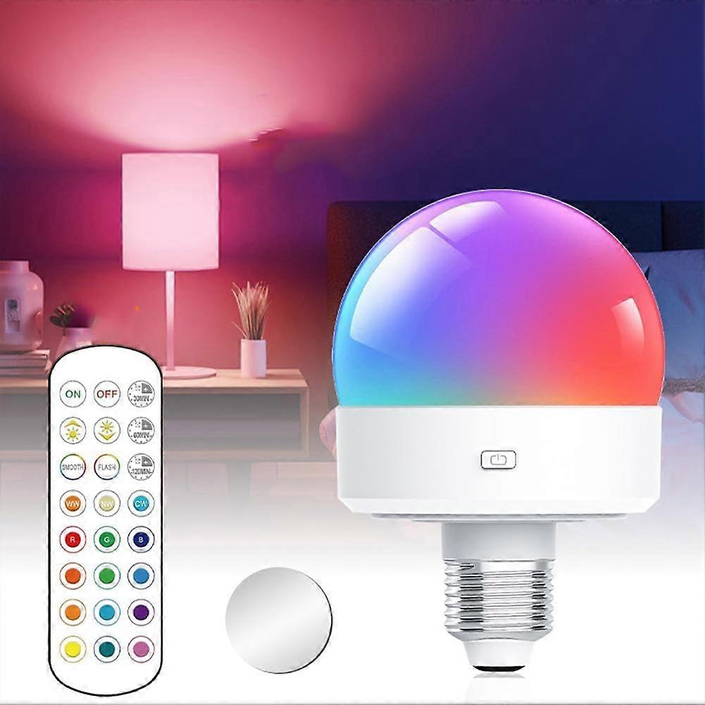 Rechargeable Light Bulb with Remote,E26 Smart RGB Color Changing Bulb,Cordless E26 LED Battery Powered Light Bulb for Non-Hardwired Lamps,3 Color Temp