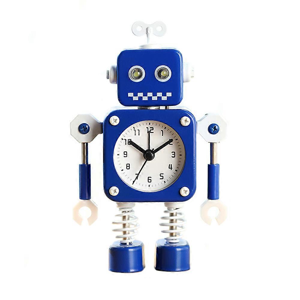 Robot alarm clock student pen stand clock metal shell Blue
