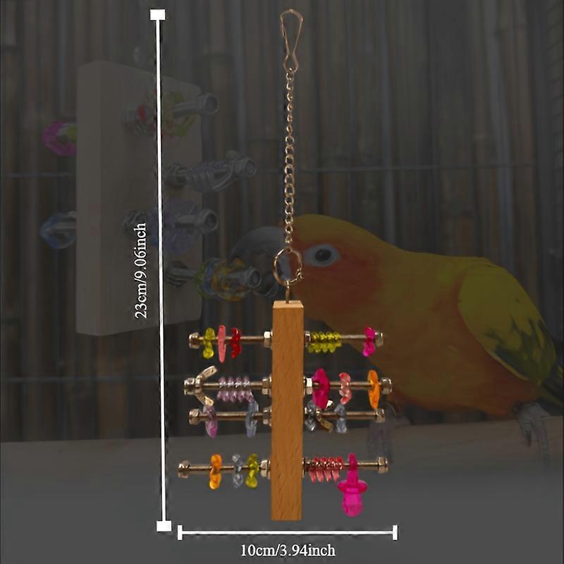 1pc Wooden Parrot Spindle Toy With Colorful Acrylic Beads, Hanging Chewable Activity Block For Medium & Small Birds, Intelligent Training Toy