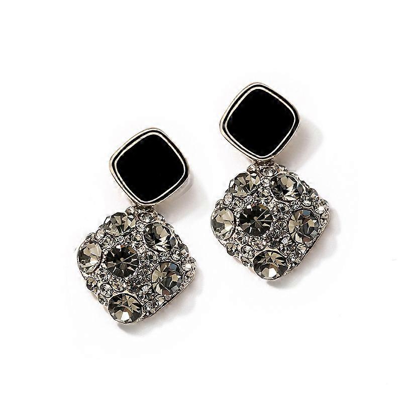 Rhinestone Crystal Stud Earrings Black STone