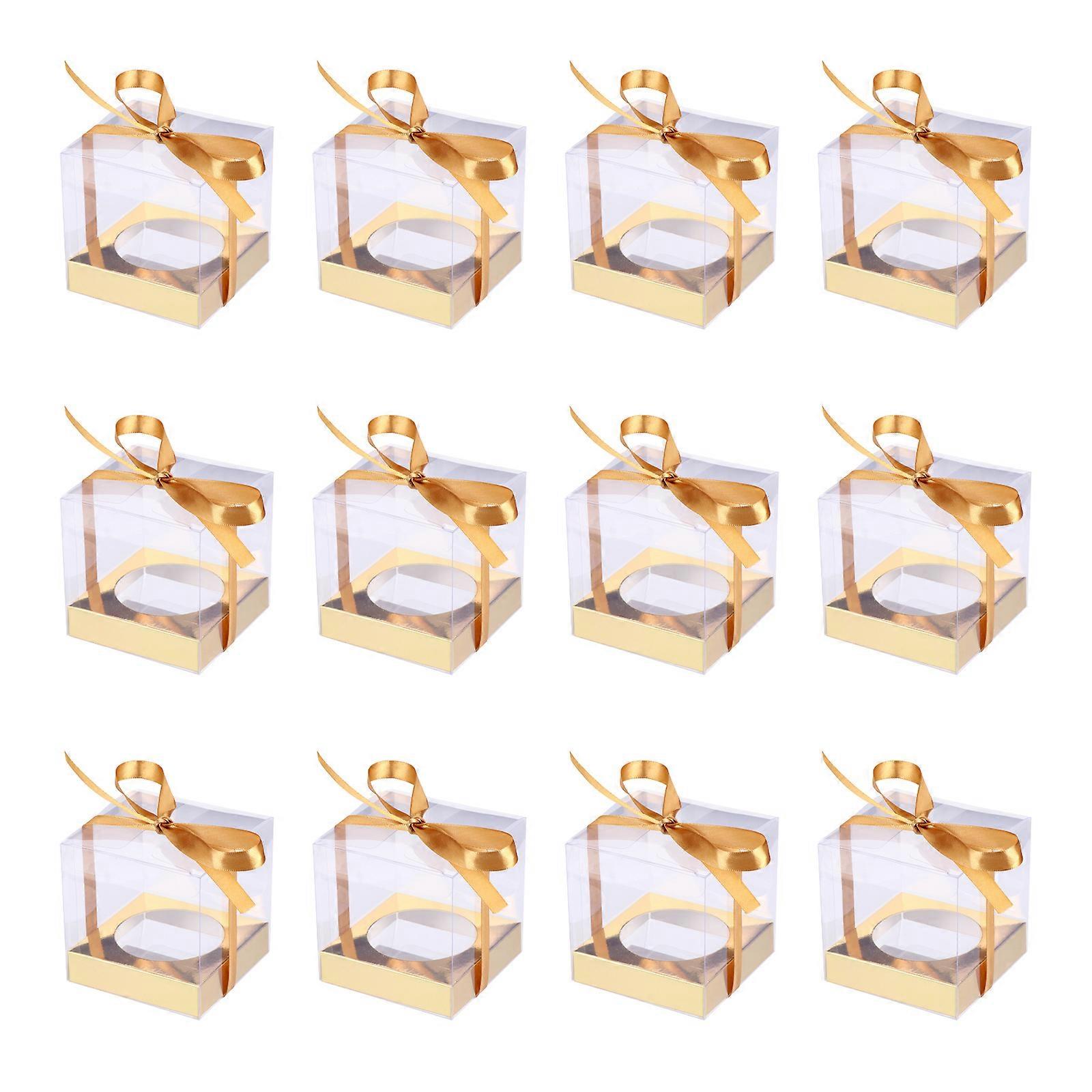 12pcs Transparent Dessert Cake Boxes Portable Cake Packaging Boxes with Ribbon