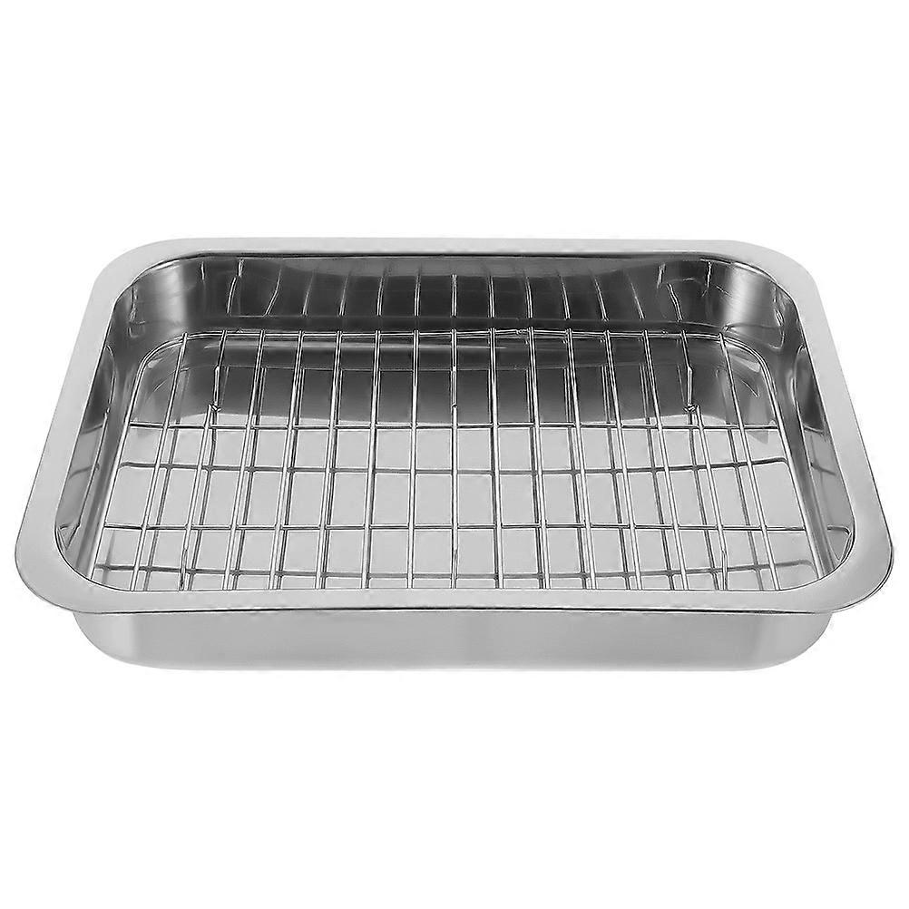 1 Set Stainless Steel Baking Tray with Rack Practical Ovenware Tray Baking Dish
