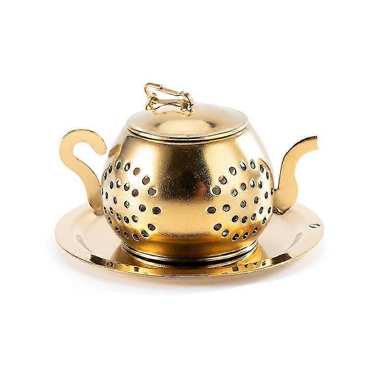Stainless Steel Teapot Shape Tea Infuser With Base Tea Separator Tea Strainer Gold