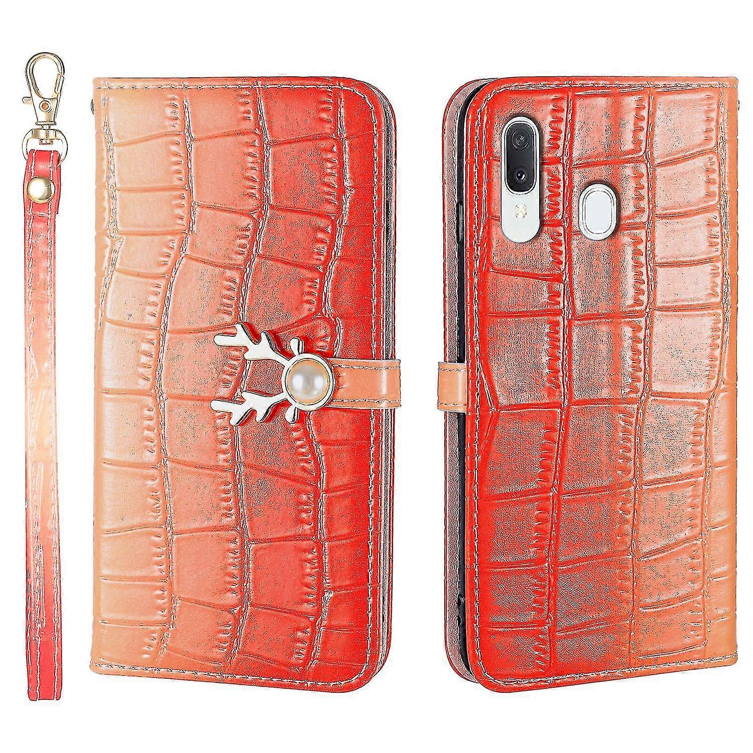 Elk Pattern Phone Case For Samsung Galaxy A20 A30 With Card Holder, Lanyard, Pu Leather Material, Wallet Function, Corner Fall Protection