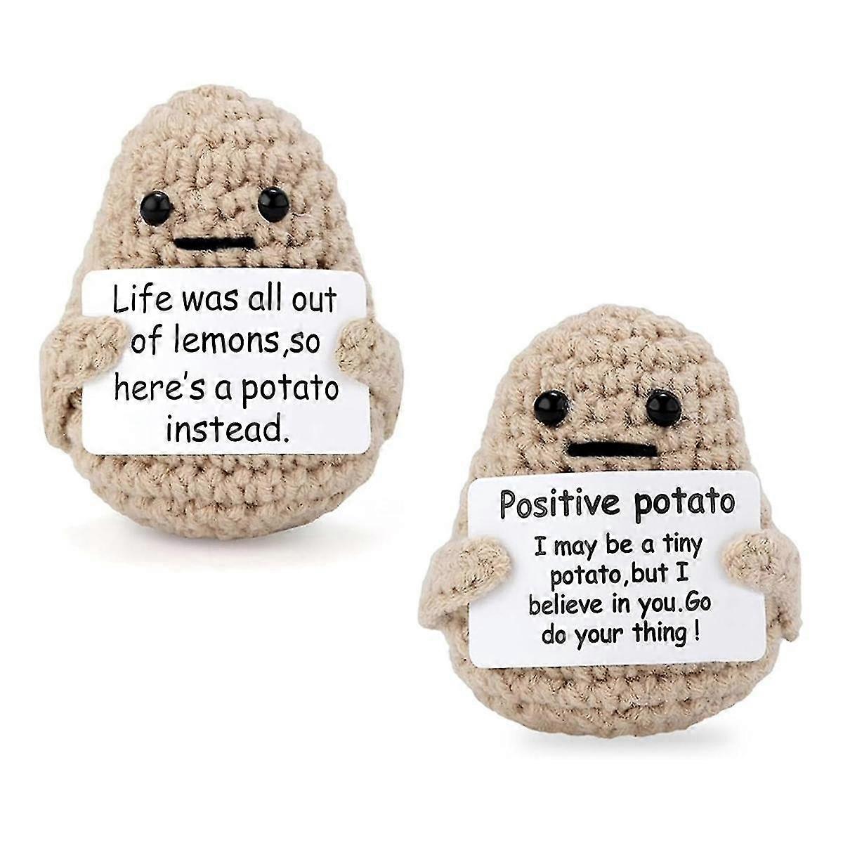 2pcs Funny Positive Potato Toy, Cute Crochet Potato Doll With Positive Card