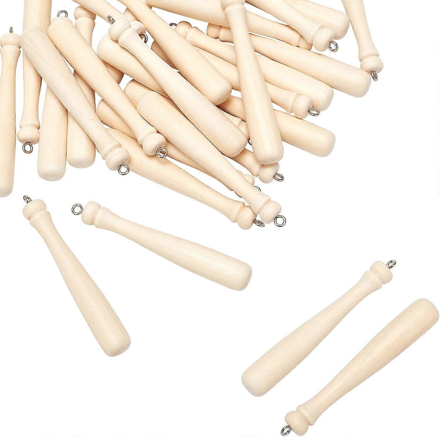 40個ミニ木製野球バットチャームペンダントアイチェーンキーリングネックレスDIYクラフトクリエイティブギフトスポーツファンのためのパーティーの好意用品