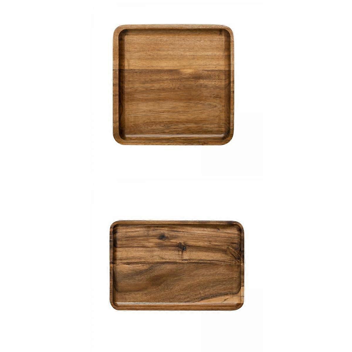 2x Bread Vegetable Tray Wooden Platter Fruit Cookie Platter Square+Rectangle