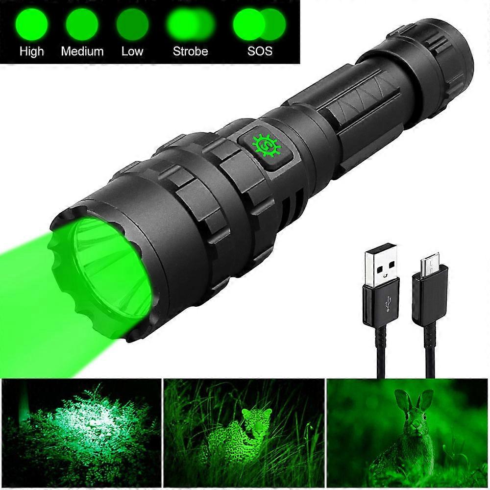 1800LM Tactical L2 LED Hunting Flashlight White/Green/Red Light USB Charging Lamp 5 Modes Torch Power by 18650 Battery