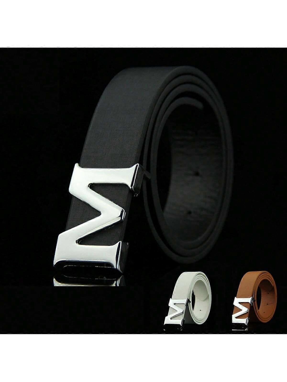 Smooth Buckle Business Leather Belt, Men Imitation Leather Belt, Korean Style Belt With Letter Buckle