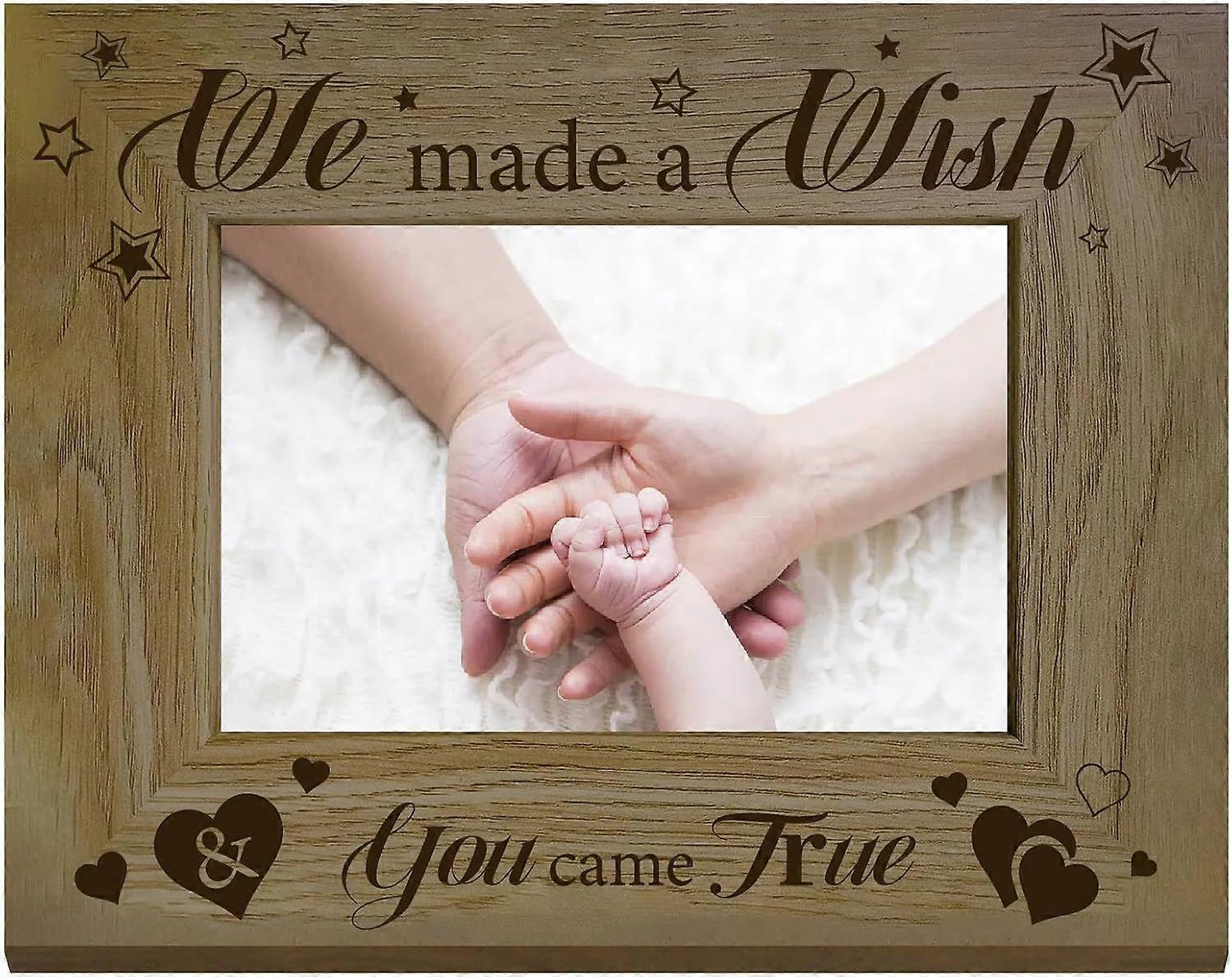 We Made a Wish & You Came True Frame Wooden Picture Frames Engraved Solid Wood New Mom Dad Photo Frame Tabletop Wall Display for Parents to Be Adoptio