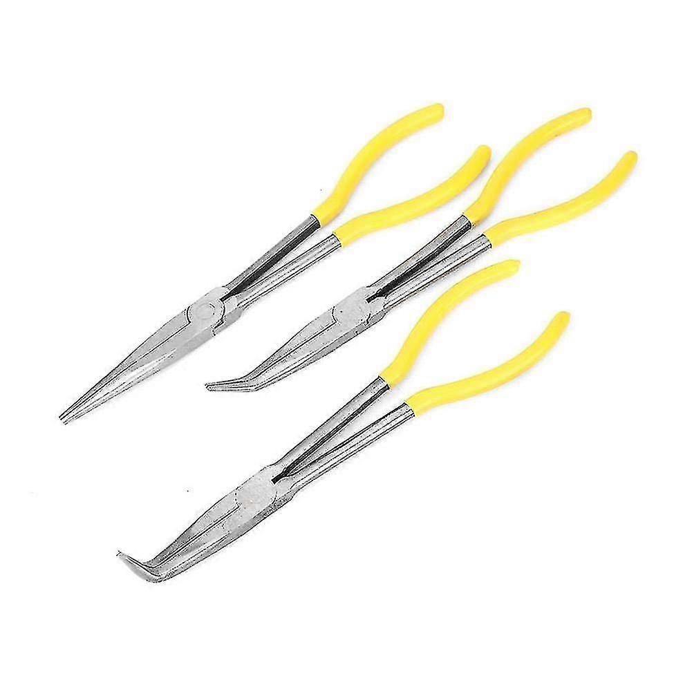 Carbon Steel Long Nose Pliers Extra Long Pliers With Angled Straight Tip For Electricians Craft Tool Set 3pcs
