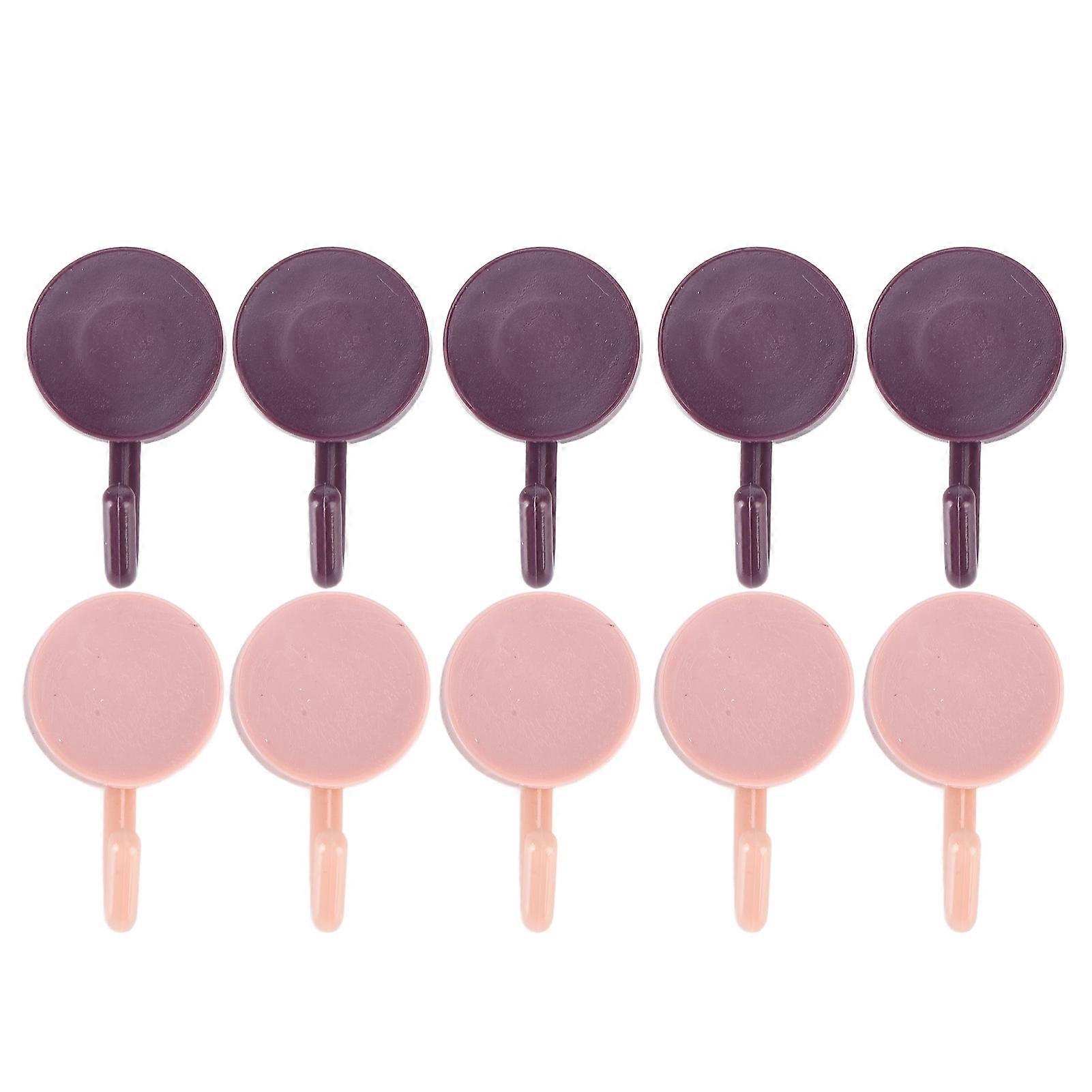 10 Pcs Hook Round Wall Mounted Storage No Perforation Strong Stable Non Marking HookPink Purple
