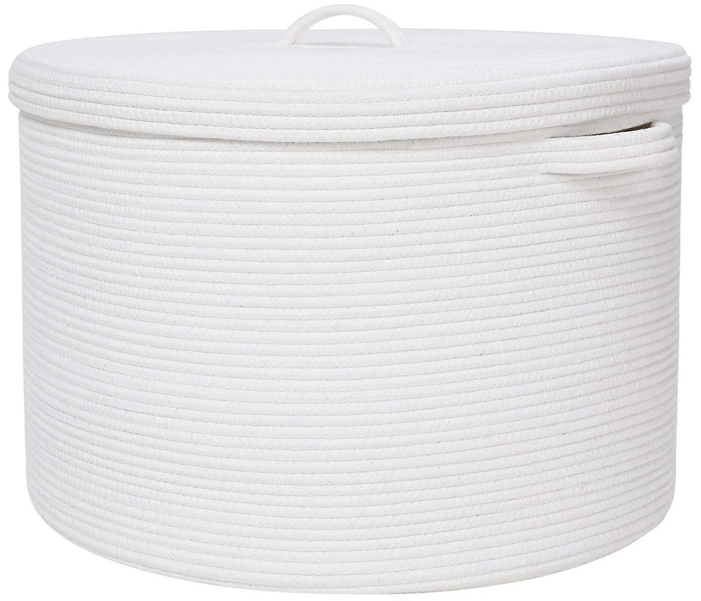20" x 20" x 15" Extra Large Cotton Rope Storage Basket with Lid for Clothes, Towels, Blankets, Pillows, Full White