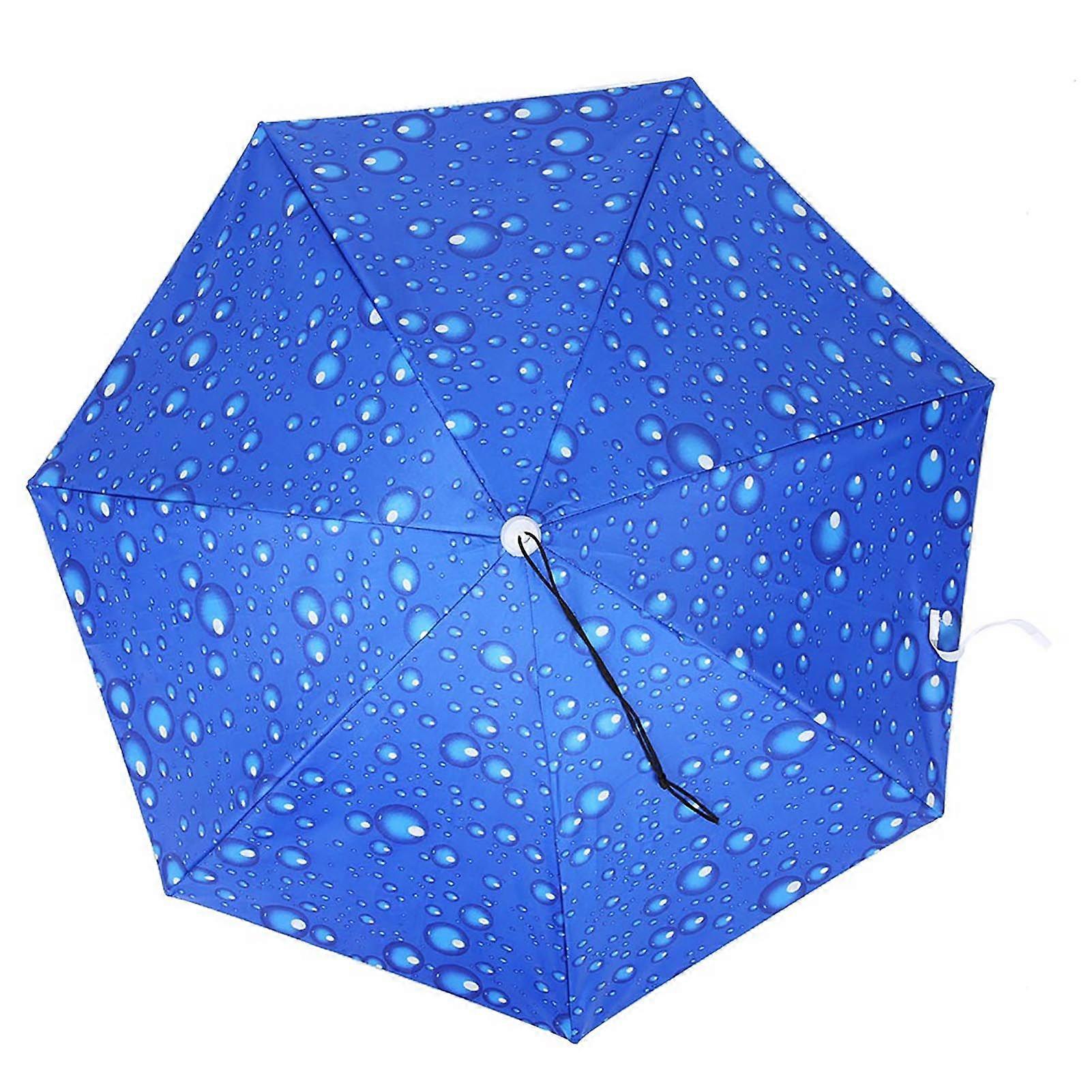 1 pcs 77cm Sunscreen Windproof Head Mounted Umbrella Top Folding Hat Umbrella(Raindrop Blue)