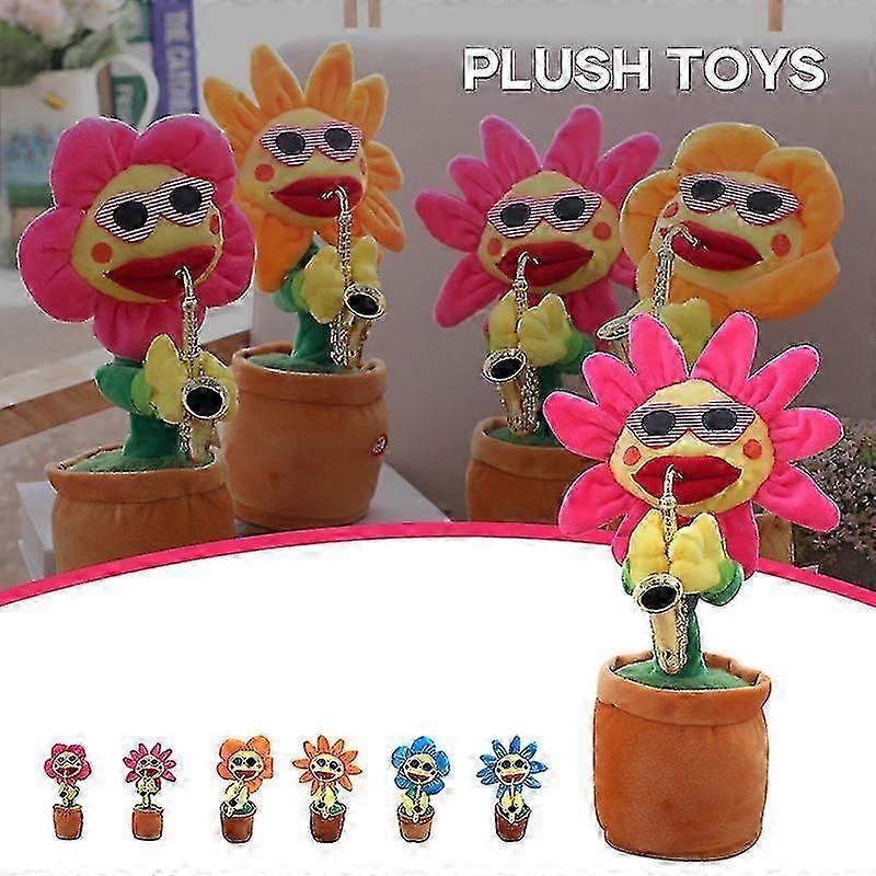 Dancing Sunflower With Sax 32cm Electronic Singing Toy 60 Songs Swinging Plant Pot Wiggling Plush-Yvan
