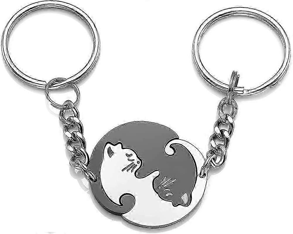 2pcs Acsergery Gift Black And White Matching Puzzle Cat Couples Keychain