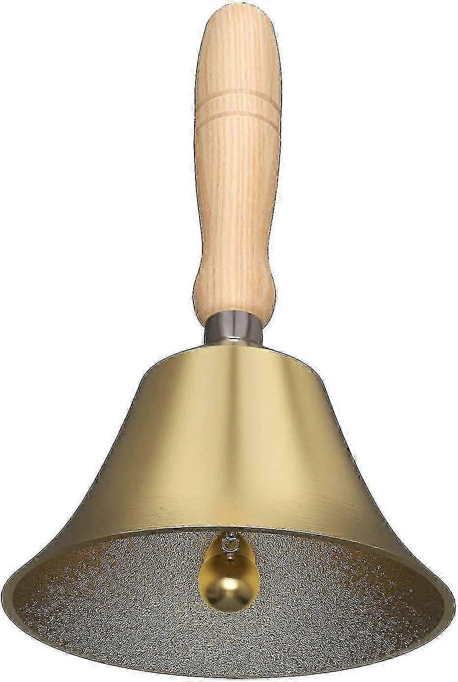 Cloche à main - Cloche d'appel à main avec poignée en bois massif en laiton, cloche à main très forte