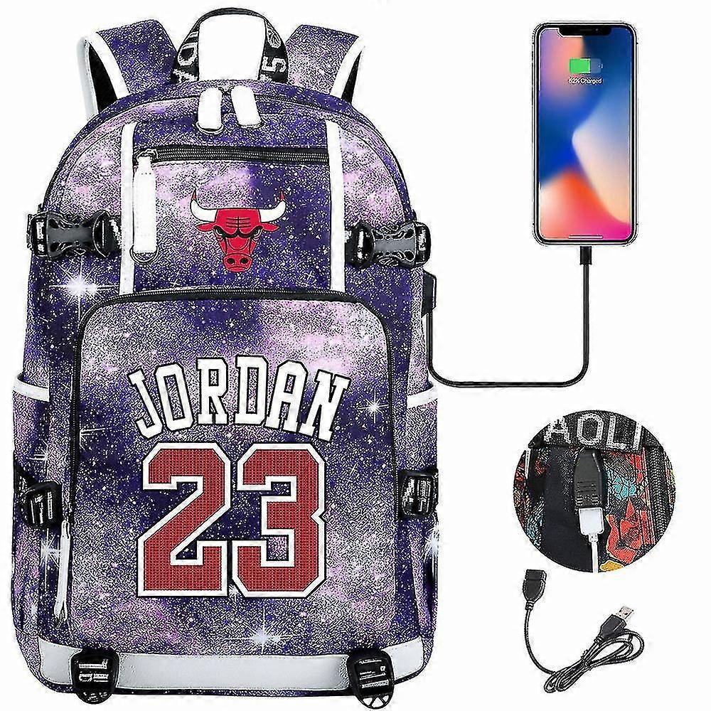 Basketball Star Print Usb Charging Youth Student Schoolbag | Unisex Σακίδιο Ταξιδιού Αναψυχής Για Άνδρες Και Γυναίκες