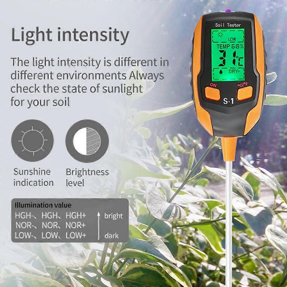4-in-1 Soil Tester Multifunctional Soil Detector Moisture Meter pH Meter Temperature Moisture Sunlight Intensity PH Tester