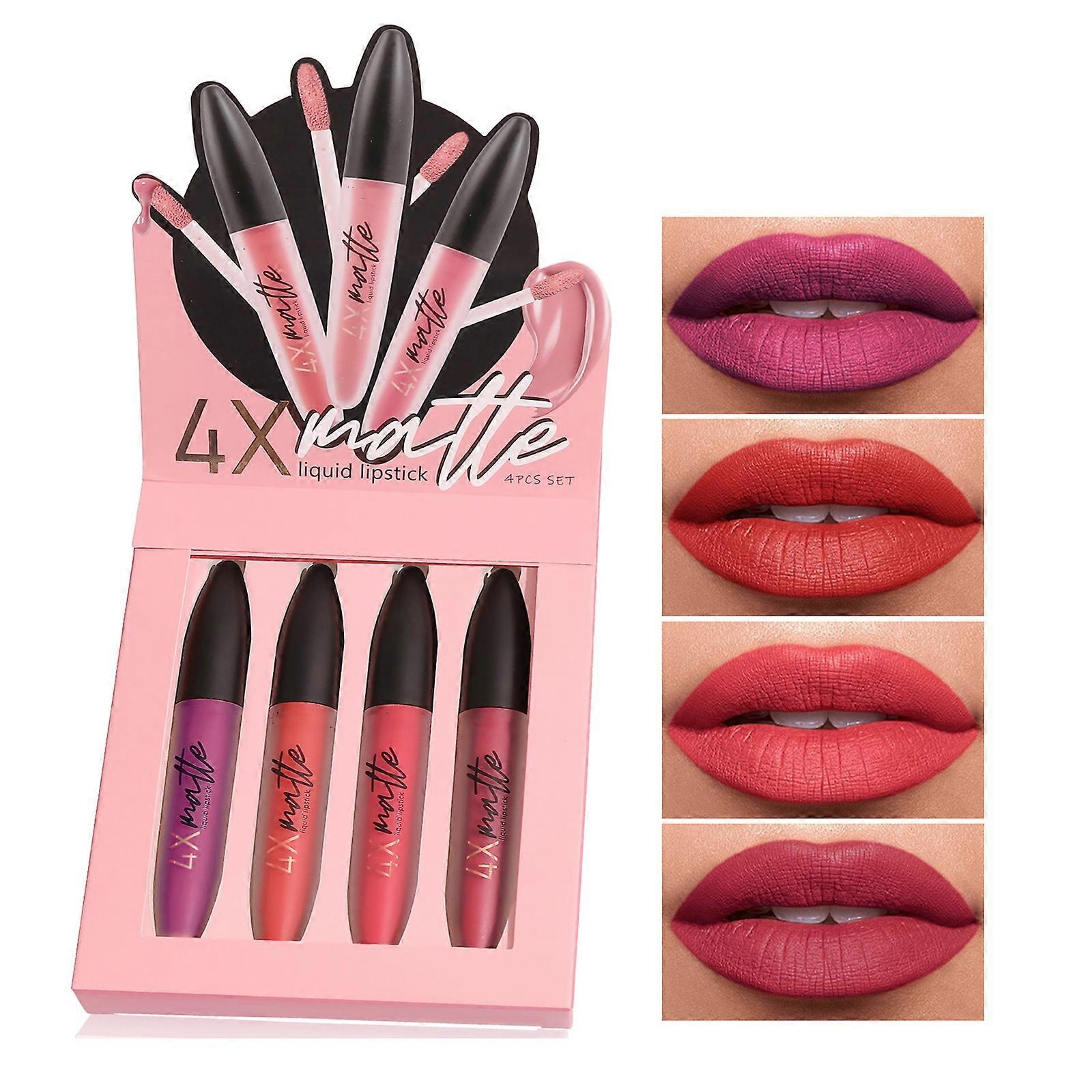 4pcs Matte Liquid Lipstick Non sticky Waterproof Suitable for Various Occasions and Skin Types  C