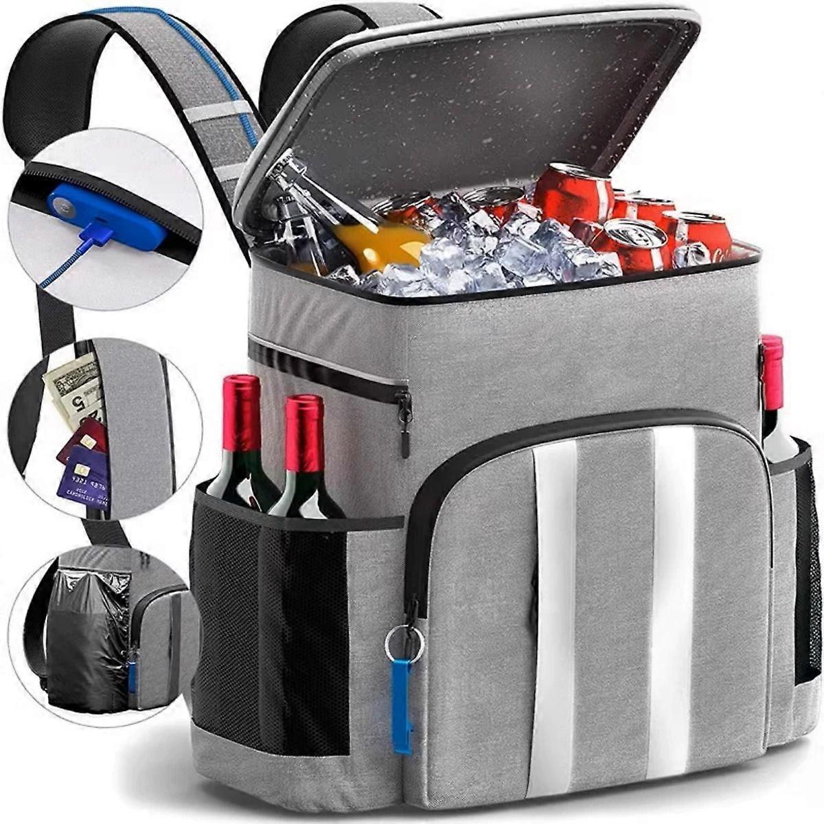 Insulated Cooler Backpack Leak Proof Thermal Bag Picnic Backpack, Gray