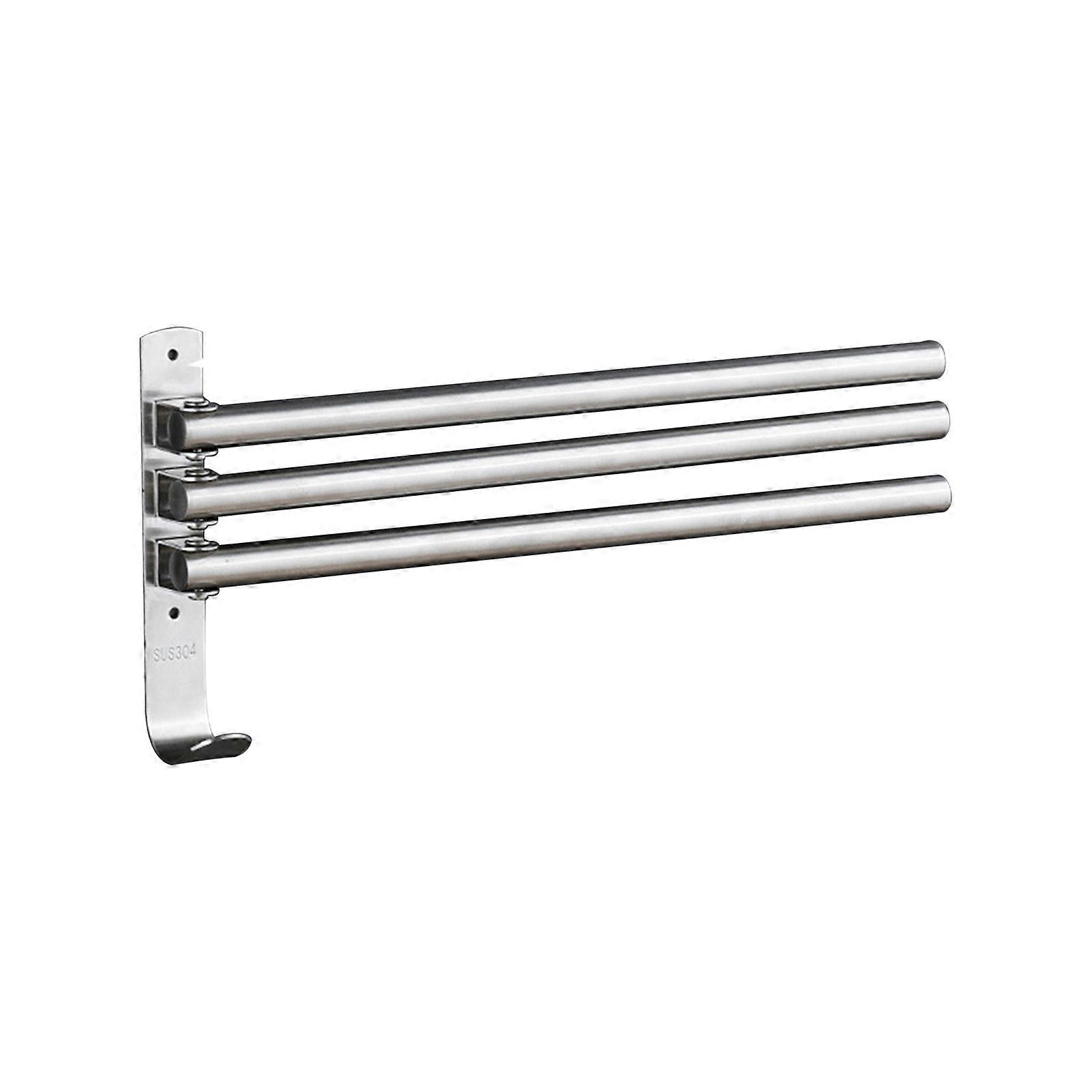 3-Bar Rotatable Towel Rack Wall Mounted or No-Drill Installation Stainless Steel 304 Finish Includes Hooks Multi-Purpose 34.5cm with Installation Acce