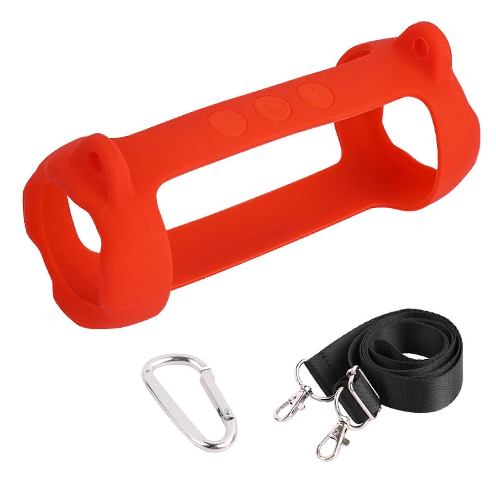 Silicone Case Sleeve for Flip 7 Portable Speaker Shockproof Sleeve Pouch with Easy Carrying Adjustable Shoulder Strap Red