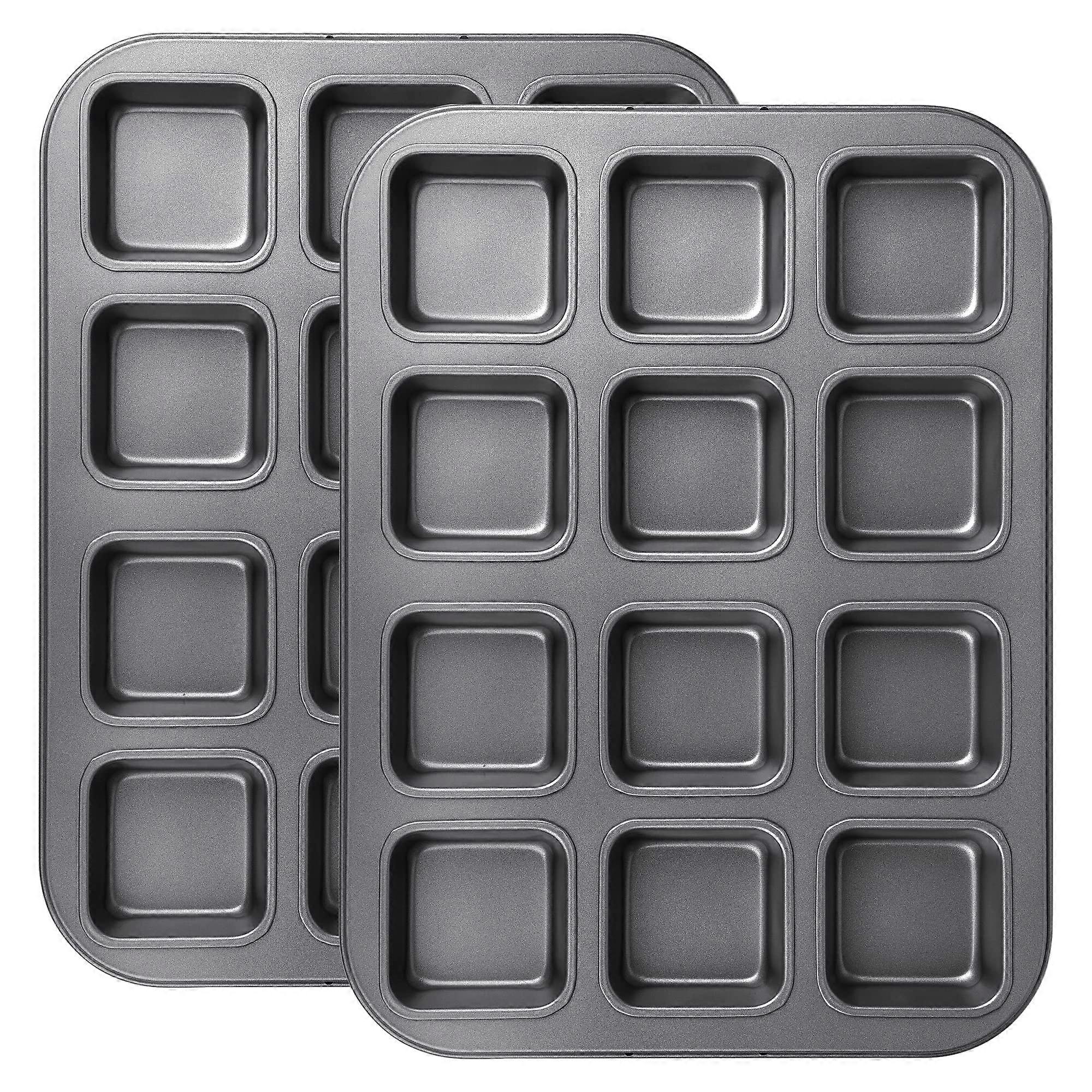 2 Pack Non-Stick Brownie Pan for Baking Bread and Mini Muffin 12-Cavity Loaf
