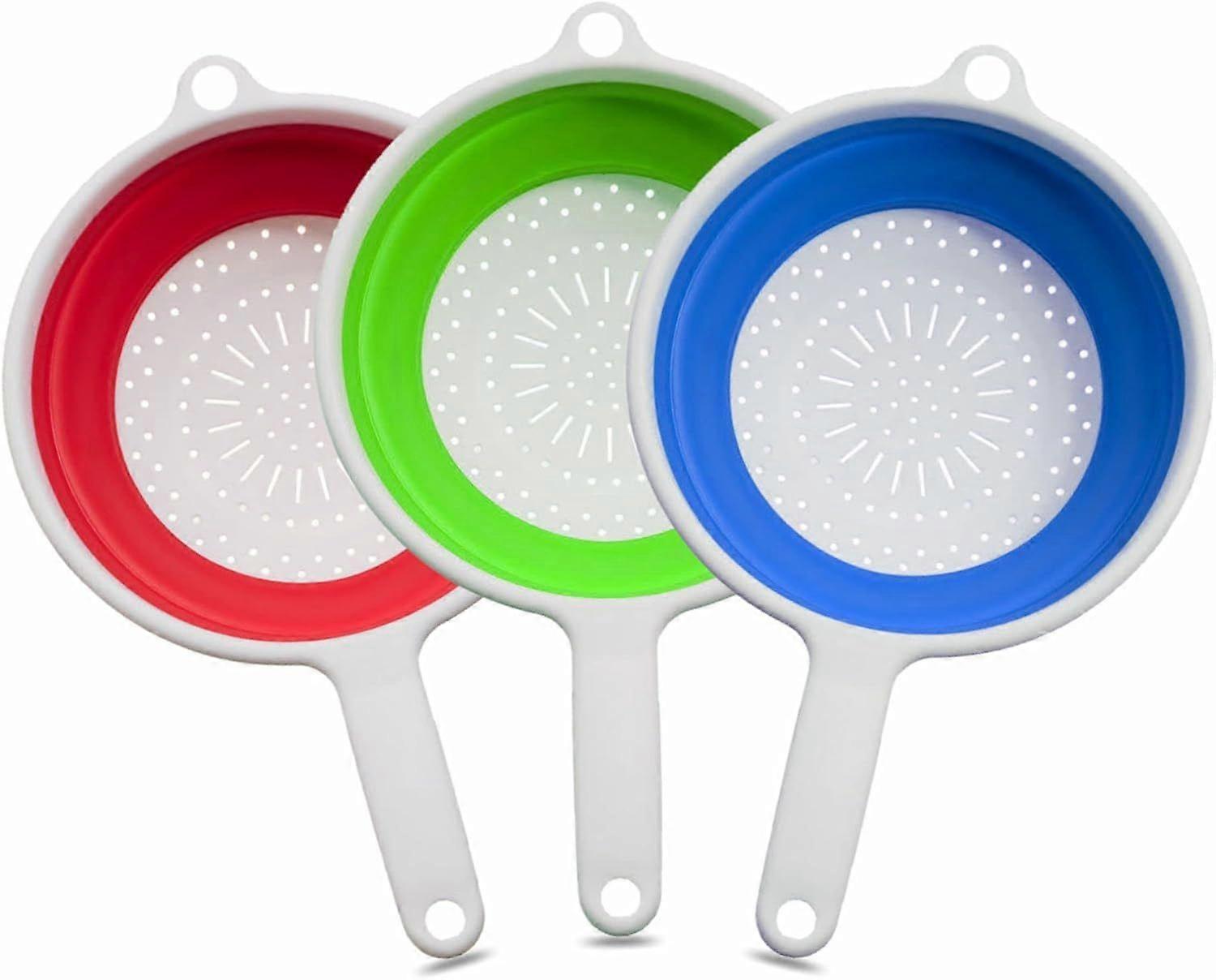 Collapsible Colander with Handle Space Saving Heavy Duty Kitchen Strainer Foldable Assorted Color Food Grade Silicone Drain