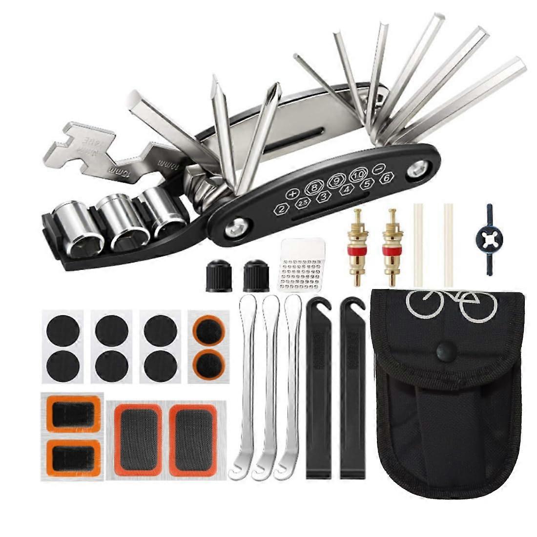Bike Repair Tool Set 27 Pieces, 16 In 1 Multi-Purpose Tool for Road and Mountain Bikes, Includes Tire Levers and Hex Wrenches