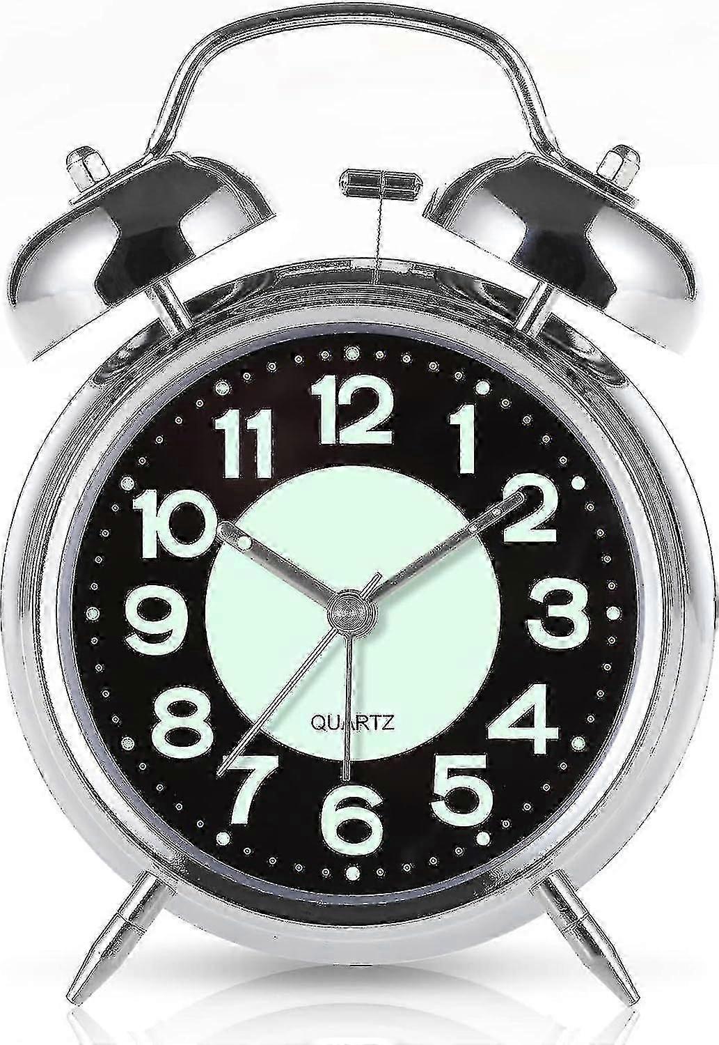 Analog Loud Alarm Clock With Backlight,battery Operated,silent Non Ticking,for Heavy Sleepers,bedrooms,bedside Table, 4inches Twin Bell Extra Retro De