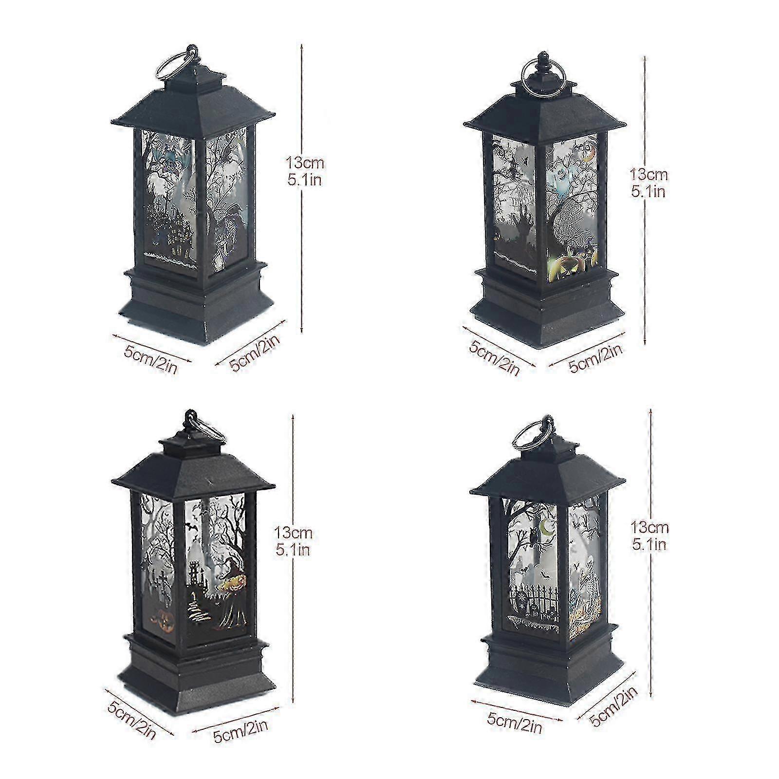 Orange Halloween Candle Light - Battery Operated Lantern with Ghost and Bat Patterns