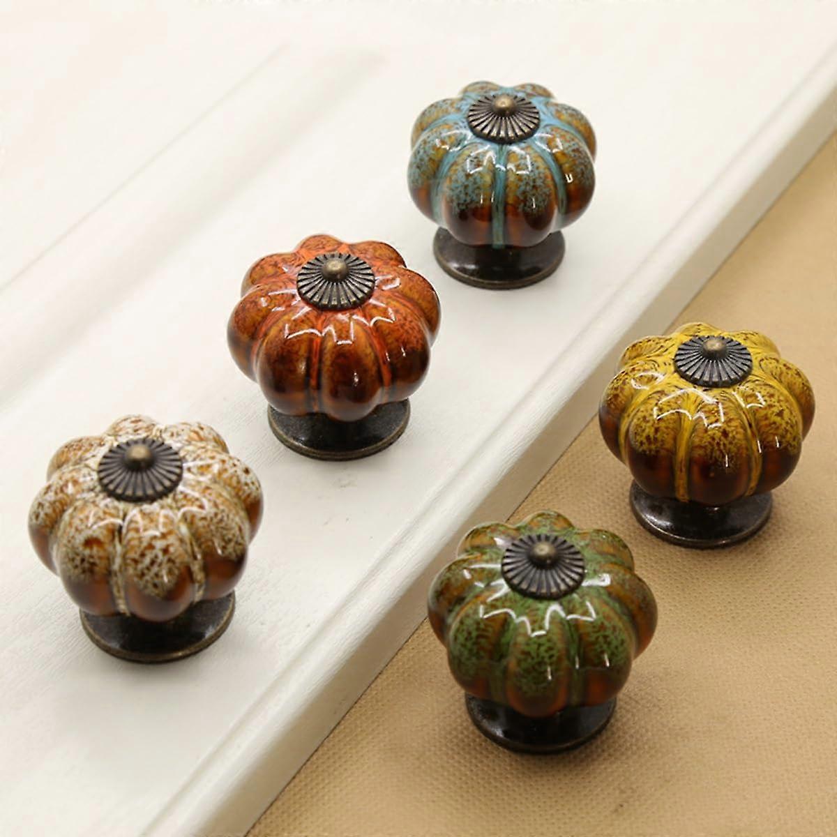 6pcs Pumpkin Ceramic Knobs Round Vintage Pull Handles for Doors and Drawers, Blue 2cm Ceramic Knobs with Screws for Furniture