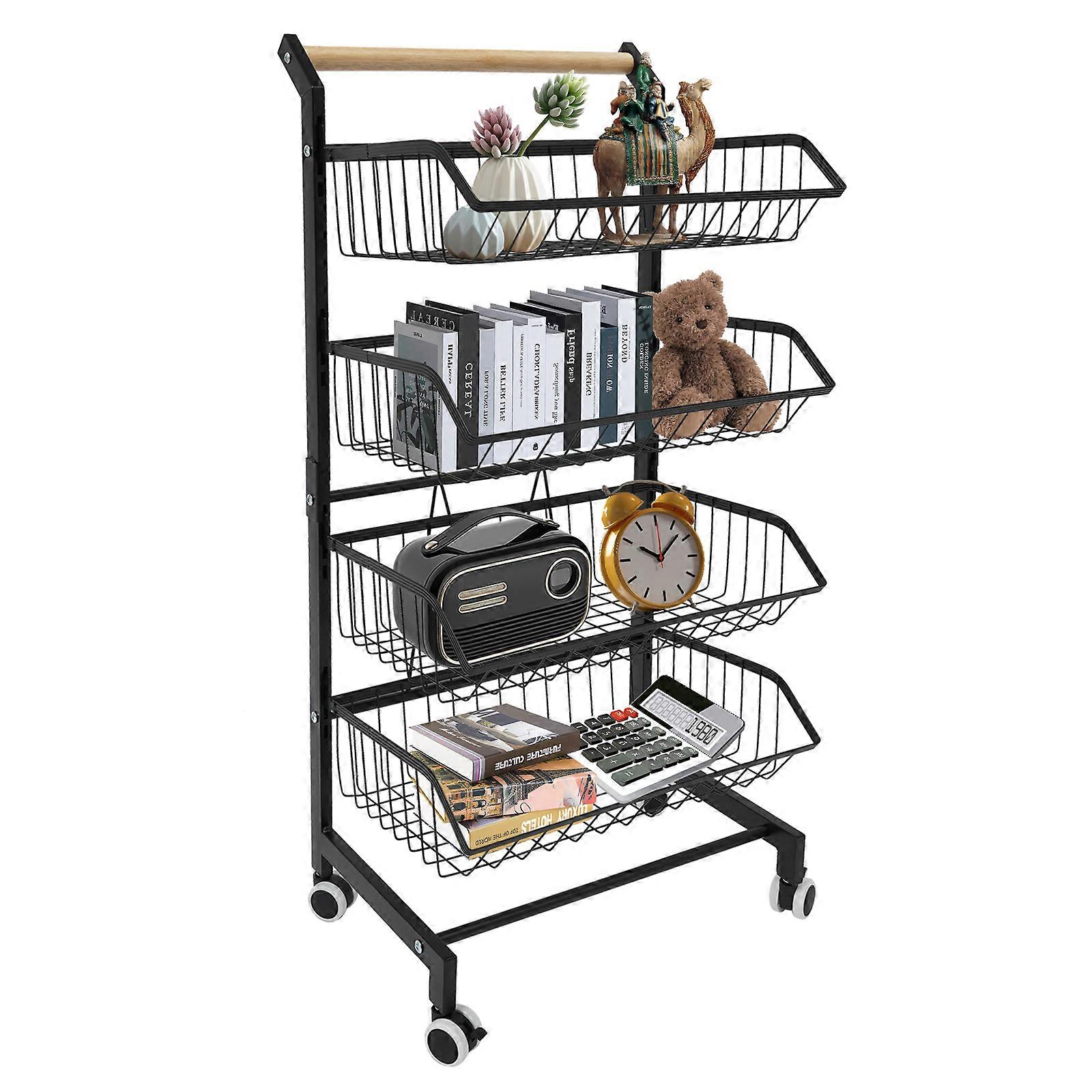 Kitchen Fruit Basket, Storage Trolley, Kitchen Trolley with Lockable Wheels
