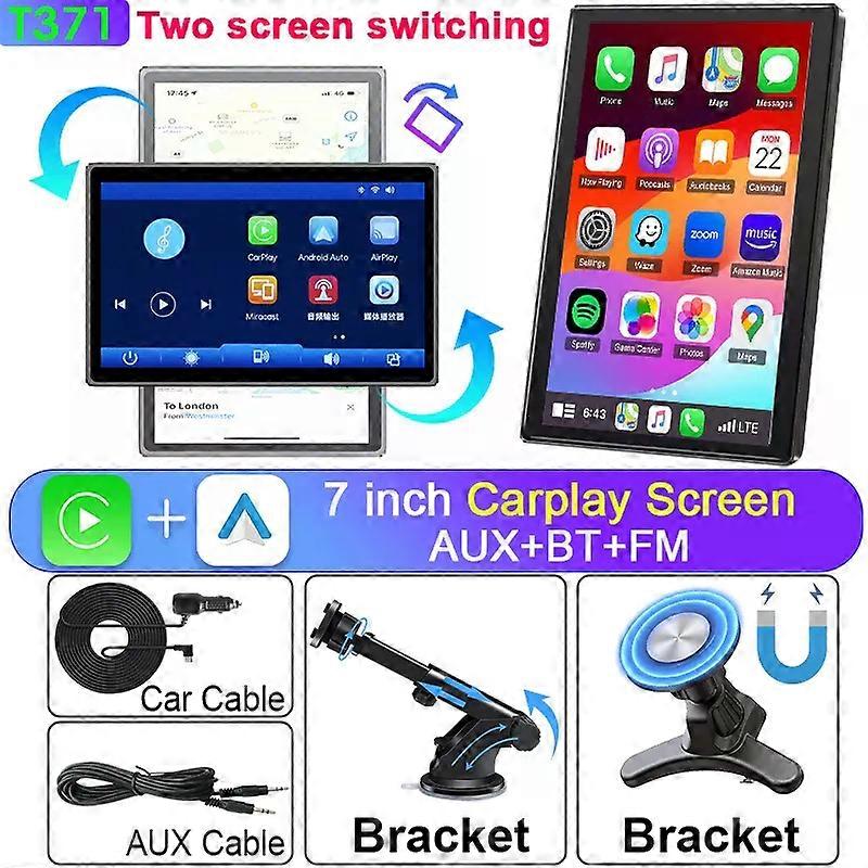 Universal 7 inch IPS Rotatable Touch Screen Car Radio Wireless Carplay & Android Auto WIFI Video Player AUX FM Bluetooth Stereo