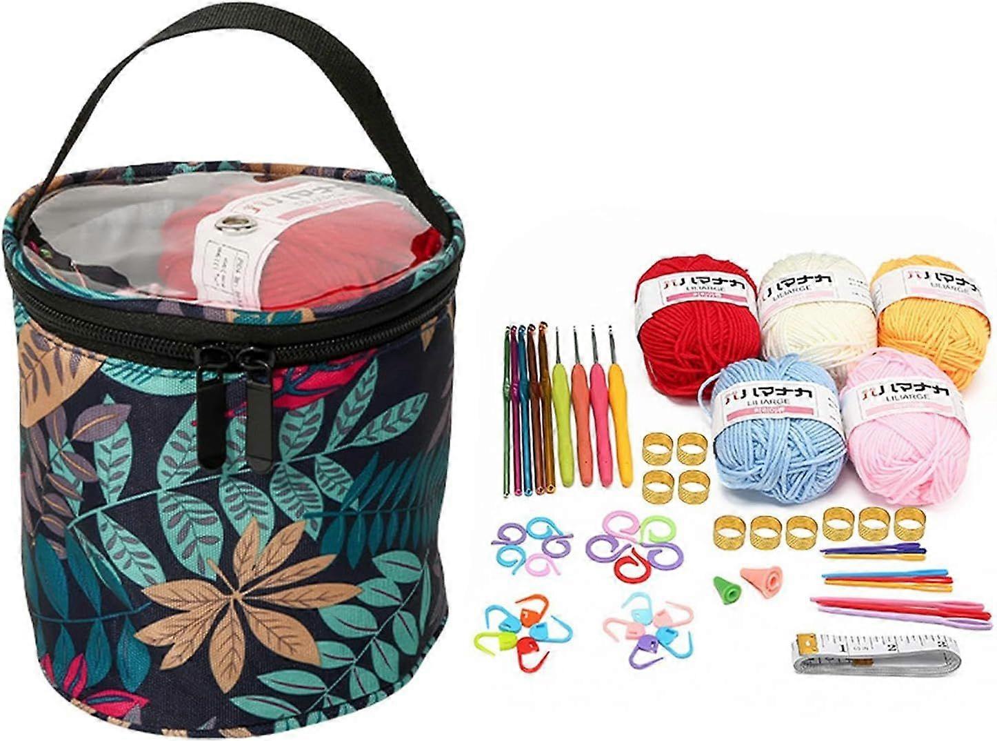 57 Piece Crochet Set for Beginners, with Wool and Knitting Accessories(Forest)